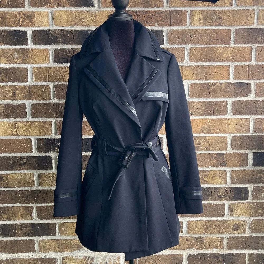 Carlisle Black Trench Coat with Belted Waist - Picture 2 of 15